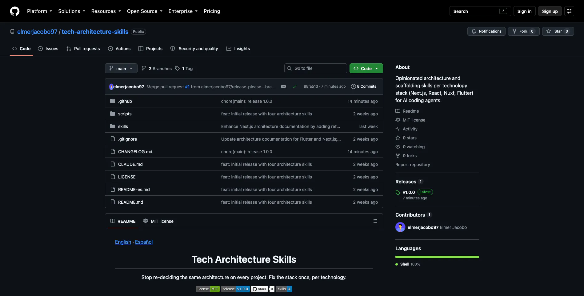 Architecture Skills GitHub repository with its skills and README